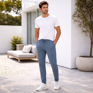 Light Summer Joggers for Men - Slim Fit - Pockets - Elastic & Draw Cord - Gray